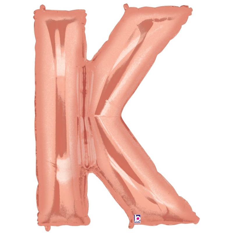 Betallic Letter K Rose Gold 34 inch Shaped Foil Balloon Packaged 1ct