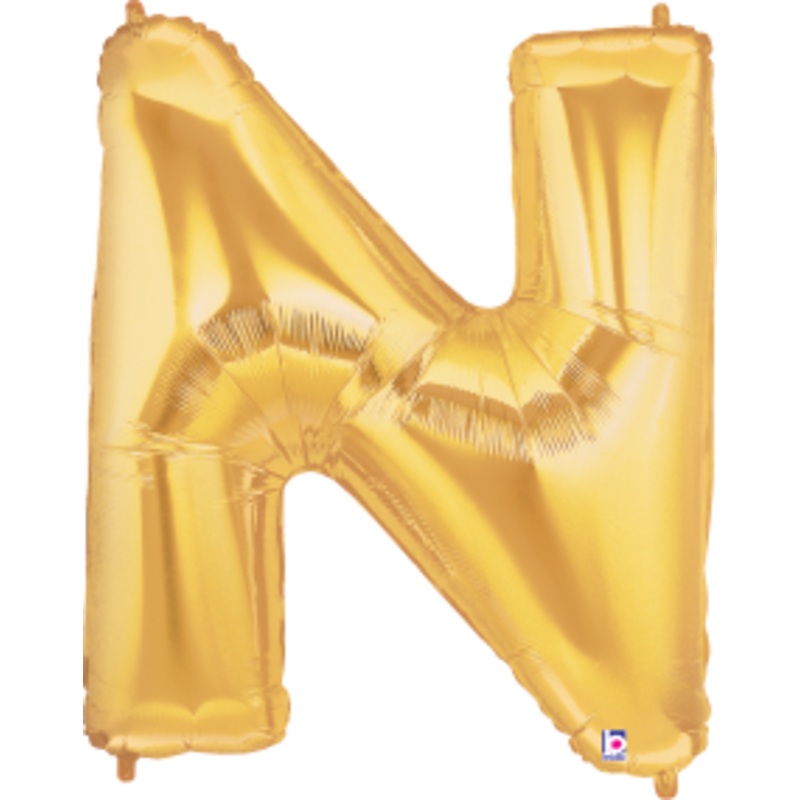 Betallic Letter N Gold 34 inch Shaped Foil Balloon Packaged 1ct