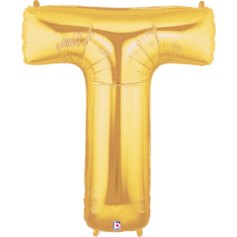 Betallic Letter T Gold 34 inch Shaped Foil Balloon Packaged 1ct
