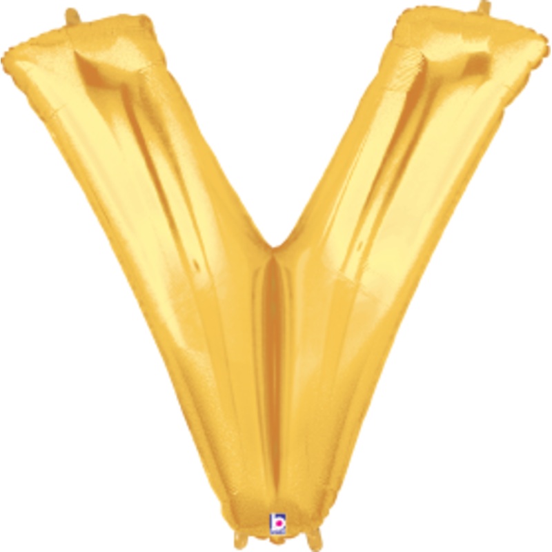 Betallic Letter V Gold 34 inch Shaped Foil Balloon Packaged 1ct