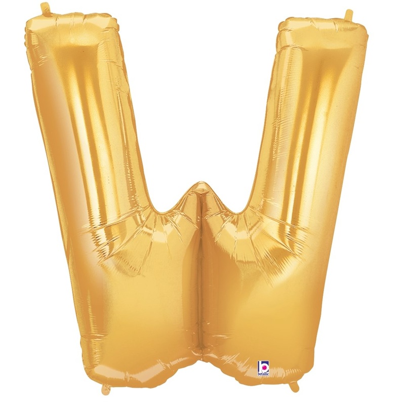 Betallic Letter W Gold 34 inch Shaped Foil Balloon Packaged 1ct