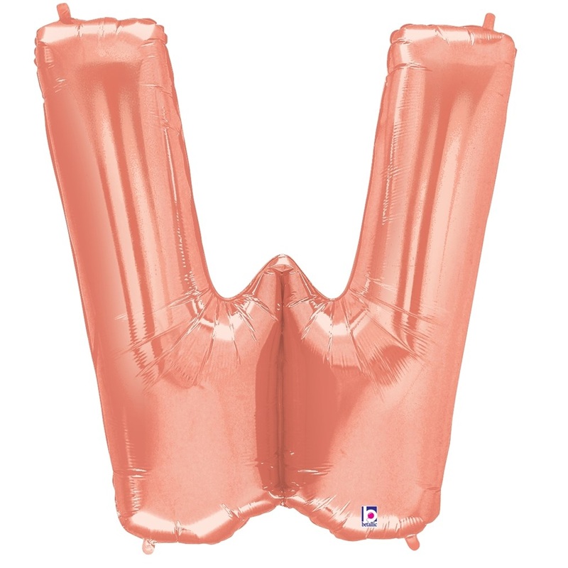 Betallic Letter W Rose Gold 34 inch Shaped Foil Balloon Packaged 1ct