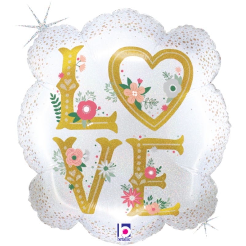 Betallic Love Frame 23 inch Glitter Holographic Shaped Foil Balloon Packaged 1ct