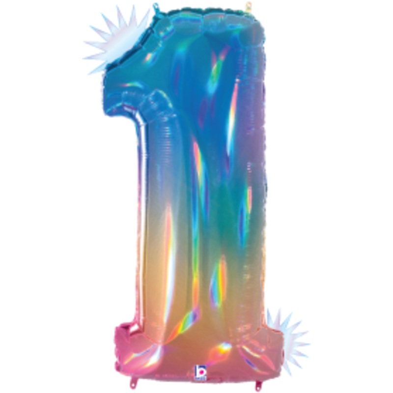 Betallic Number 1 Opal Rainbow 34 inch Holographic Shaped Foil Balloon Packaged 1ct