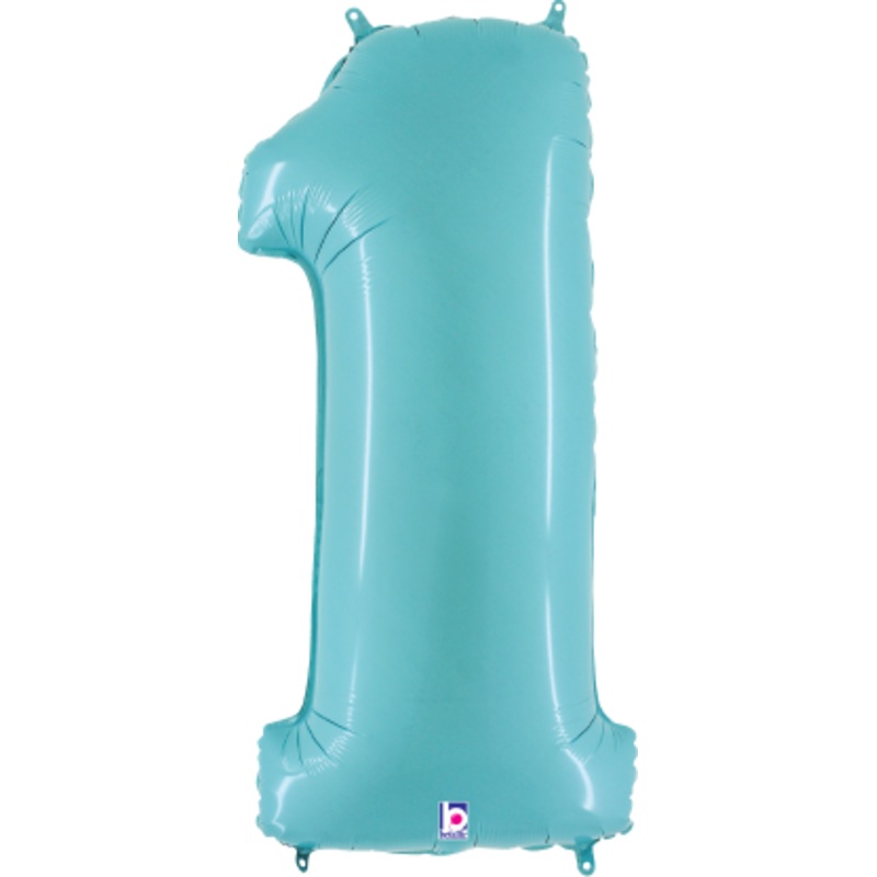 Betallic Number 1 Pastel Blue 34 inch Shaped Foil Balloon Packaged 1ct