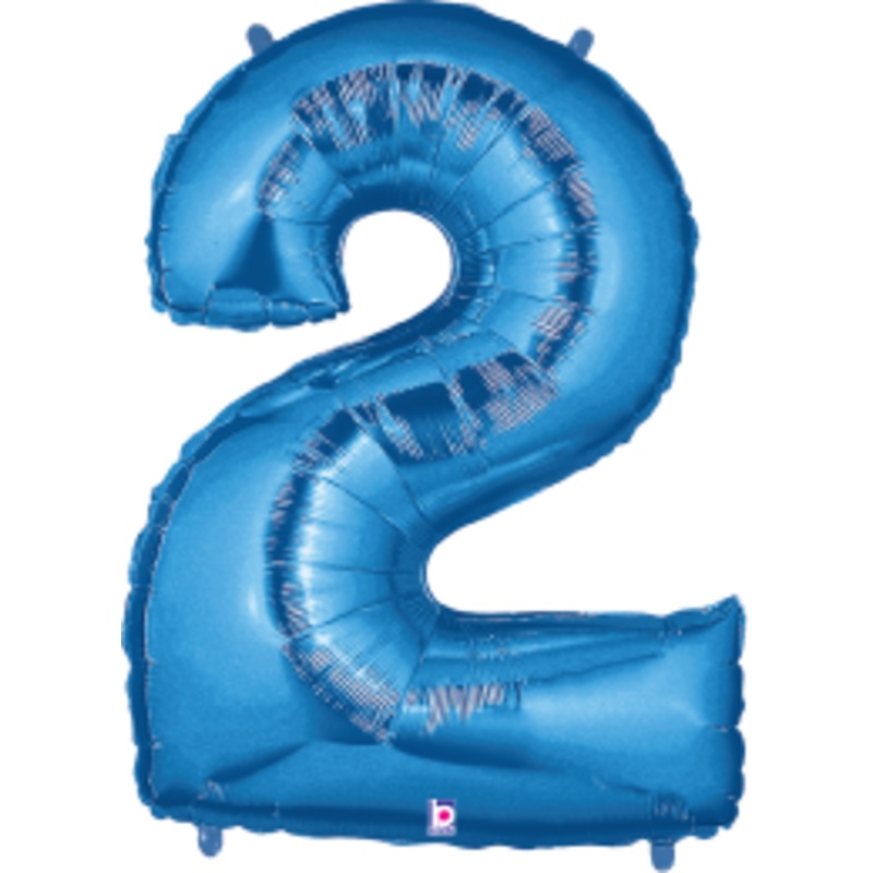 Betallic Number 2 Blue 34 inch Shaped Foil Balloon Packaged 1ct