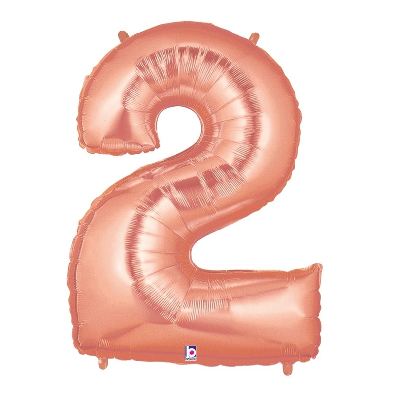 Betallic Number 2 Rose Gold 34 inch Shaped Foil Balloon Packaged 1ct