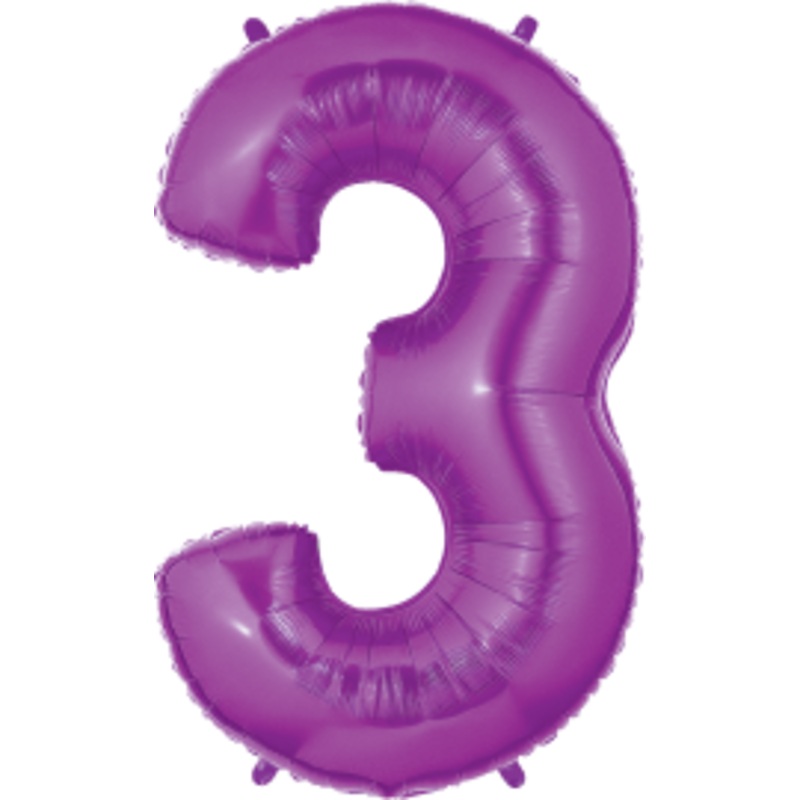 Betallic Number 3 Purple 34 inch Shaped Foil Balloon Packaged 1ct
