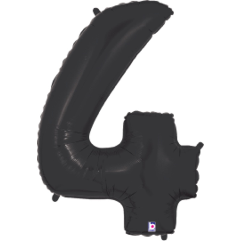 Betallic Number 4 Black 34 inch Shaped Foil Balloon Packaged 1ct