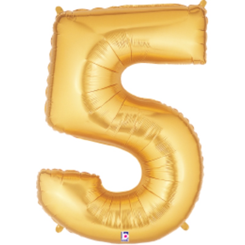 Betallic Number 5 Gold 34 inch Shaped Foil Balloon Packaged 1ct