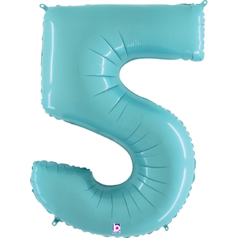 Betallic Number 5 Pastel Blue 34 inch Shaped Foil Balloon Packaged 1ct