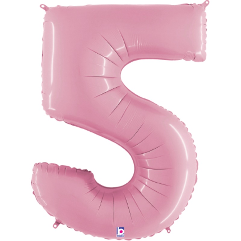 Betallic Number 5 Pastel Pink 34 inch Shaped Foil Balloon Packaged 1ct