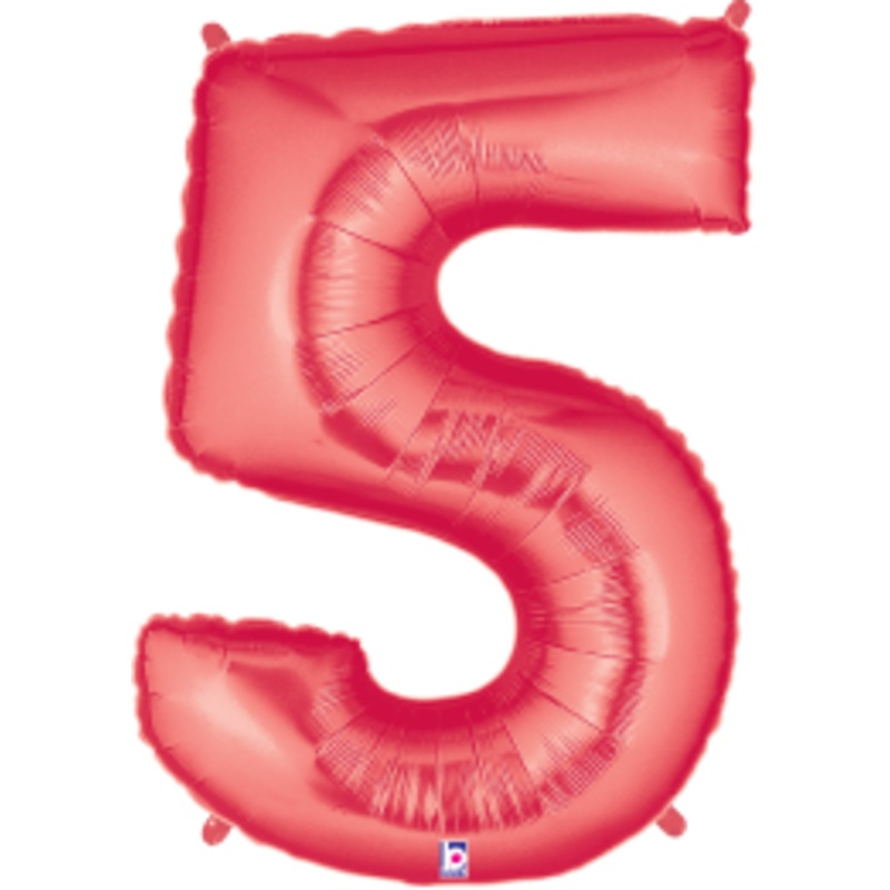 Betallic Number 5 Red 34 inch Shaped Foil Balloon Packaged 1ct