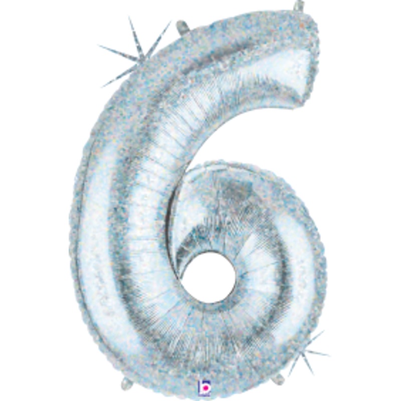 Betallic Number 6 34 inch Holographic Shaped Foil Balloon Packaged 1ct