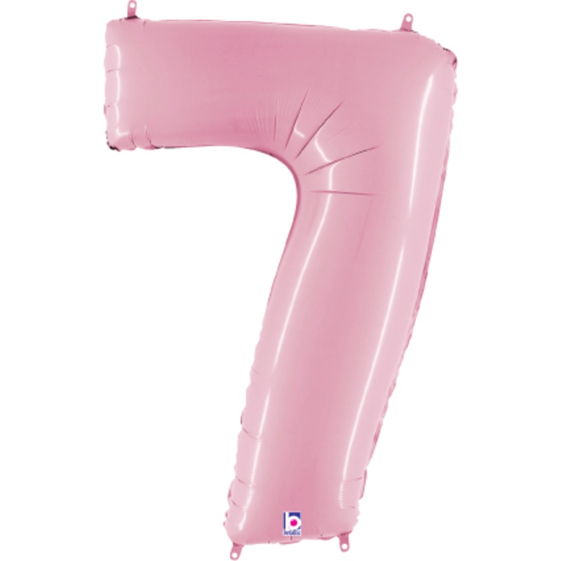 Betallic Number 7 Pastel Pink 34 inch Shaped Foil Balloon Packaged 1ct