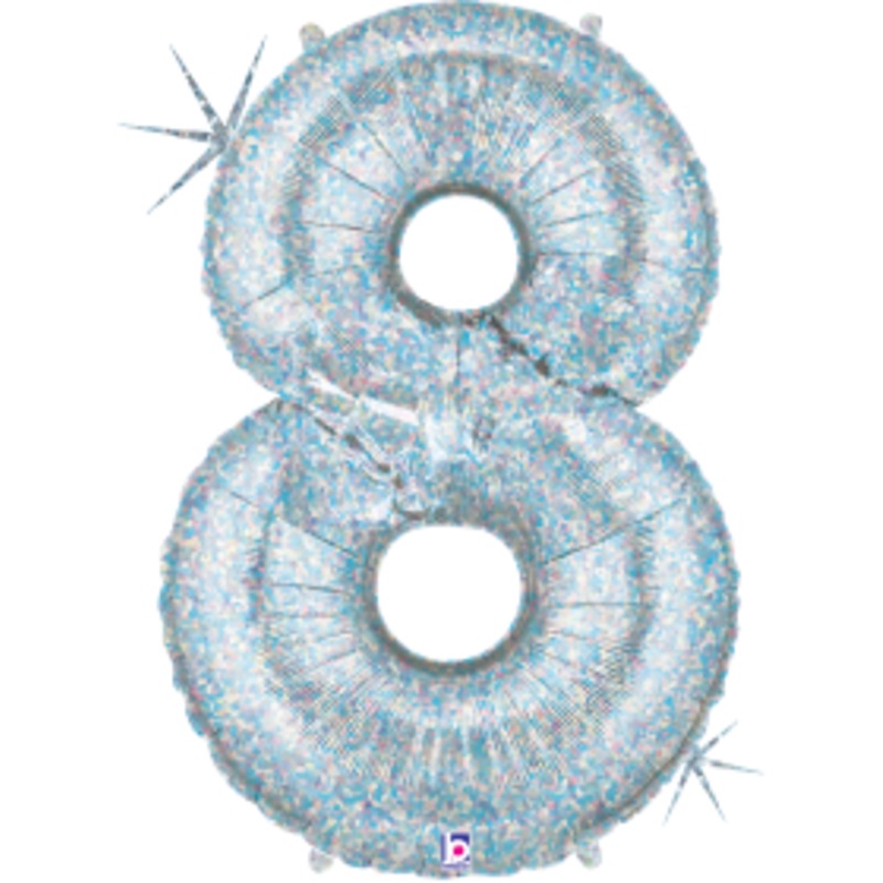Betallic Number 8 34 inch Holographic Shaped Foil Balloon Packaged 1ct