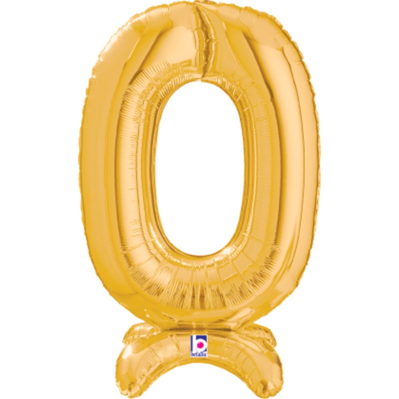 Betallic Number Stand Up 0 Gold 25 inch Air Filled Shaped Foil Balloon packed w/straw 1ct