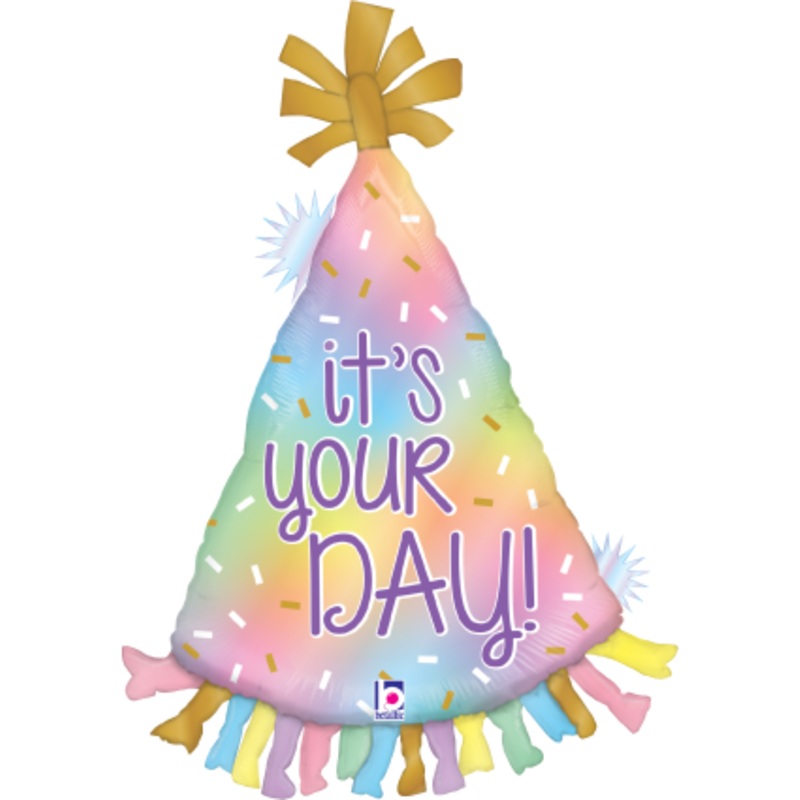 Betallic Opal Party Hat 31 inch Shaped Foil Balloon Opal Holographic Packaged 1ct