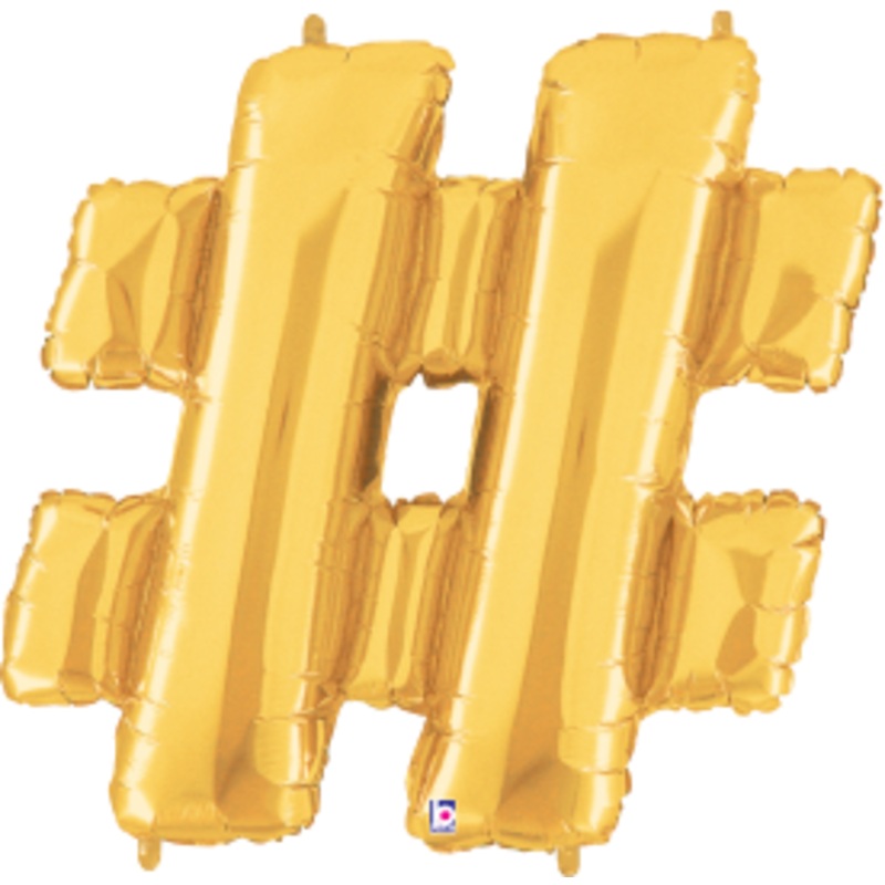 Betallic Symbol # Gold 34 inch Shaped Foil Balloon Packaged 1ct