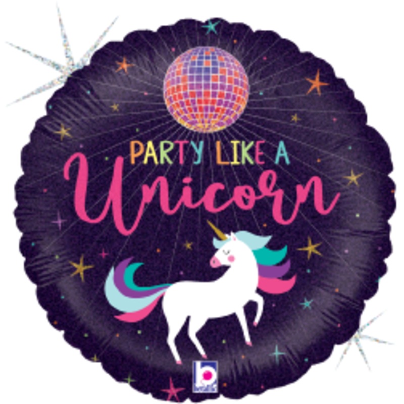 Betallic Unicorn Party 18 inch Glitter Holographic Balloon Packaged 1ct