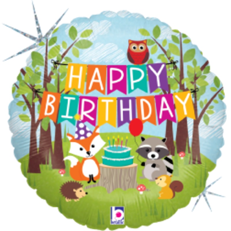 Betallic Woodland Birthday Party 18 inch Holographic Balloon Packaged 1ct