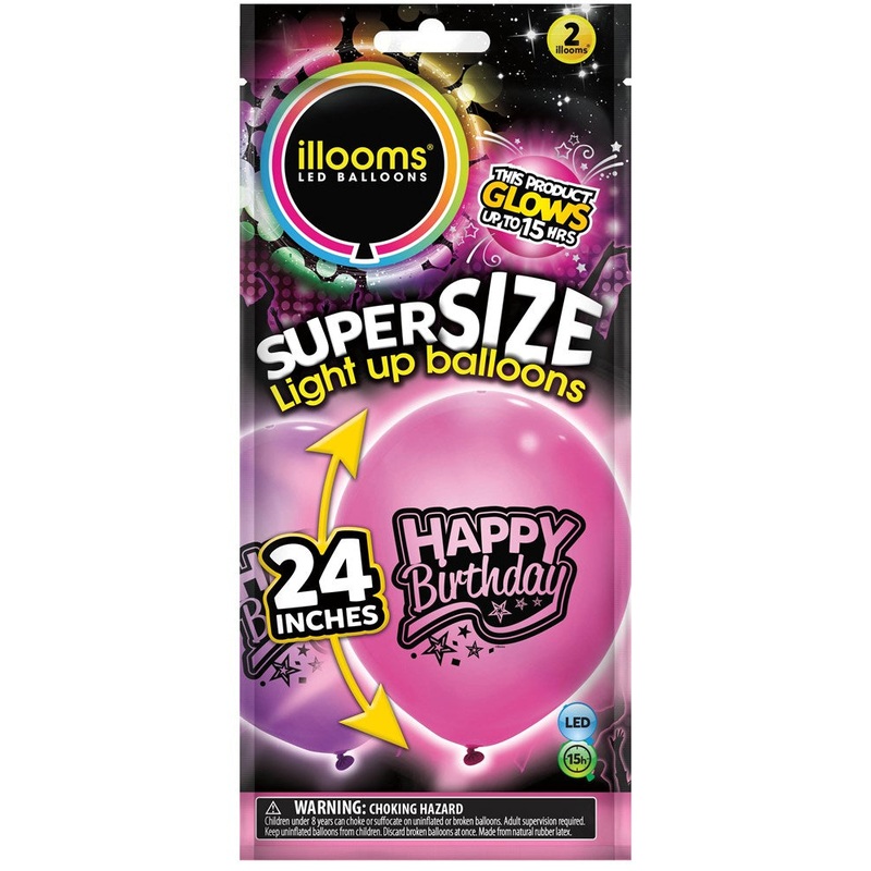 LED Balloon 24in 2ct - Pink Purple Bday
