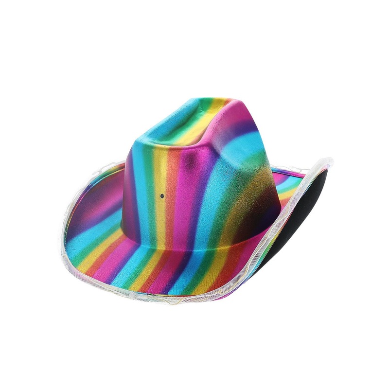 LED Light Up Metallic Cowboy Hat, Rainbow