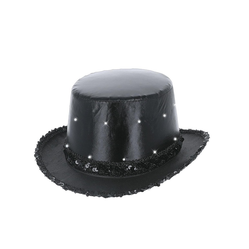 LED Light Up Metallic Top Hat, Black