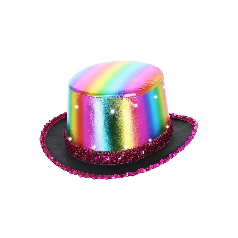 LED Light Up Metallic Top Hat, Rainbow