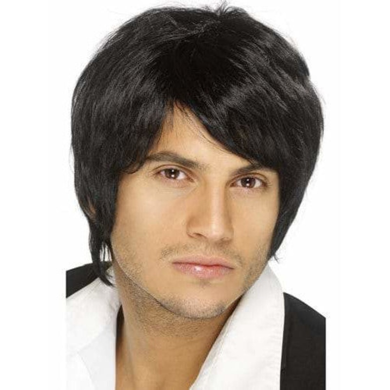 Mens Black Short Styled Boy Band Wigs