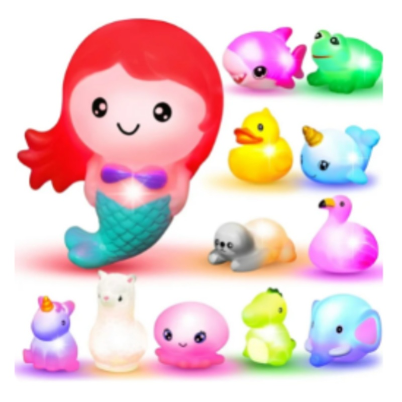 12Pcs Light Up Bath Toys, Toddler Flashing Colourful LED Bathtub Mermaid Toy, Baby Bathtime Floating Rubber Shower Toy for Infant Baby Kids Boy Girl Birthday Valentines Gift Swimming Pool Party