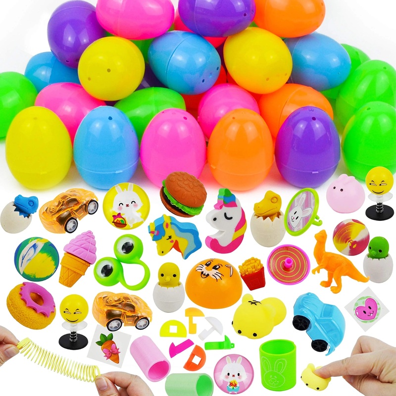 160 pre-filled Easter eggs with a variety of toys, stuffed eggs, hunting supplies, basket