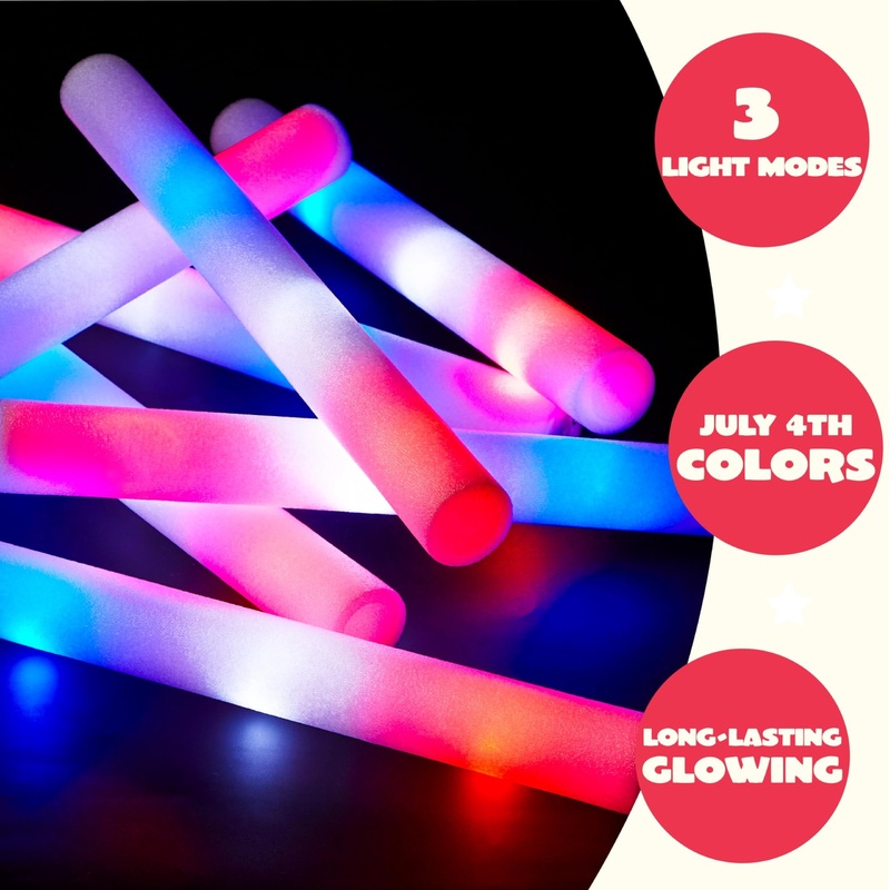 18 foam luminous sticks and red, white and blue patriotic LED sticks on July 4, providing children and adults with 3 flashing carols