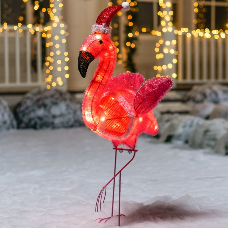 3 FT Flamingo Yard Light Christmas Outdoor Decorations,30 Pre-Lit LED Christmas Decorations,Christmas Yard Light with Stakes Decorations Outdoor Holiday Decor