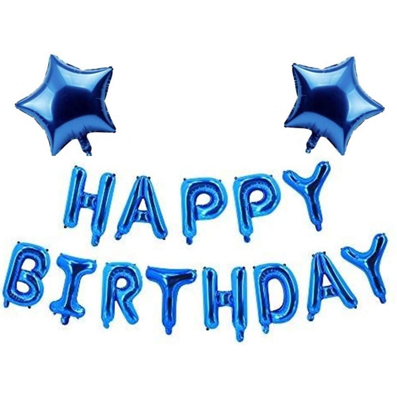 Blue Happy Birthday Banner Balloon Bunting Blue 16 inch Letters Foil & 2 Pack Large 18 Inch Blue Stars Ballloons for Boys Birthday Party Decorations Supplies