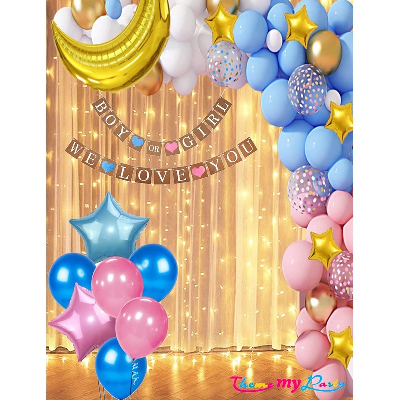Boy Or Girl We Love You 107 pcs Baby Shower Decoration Combo Banner ,Balloons with Led Light