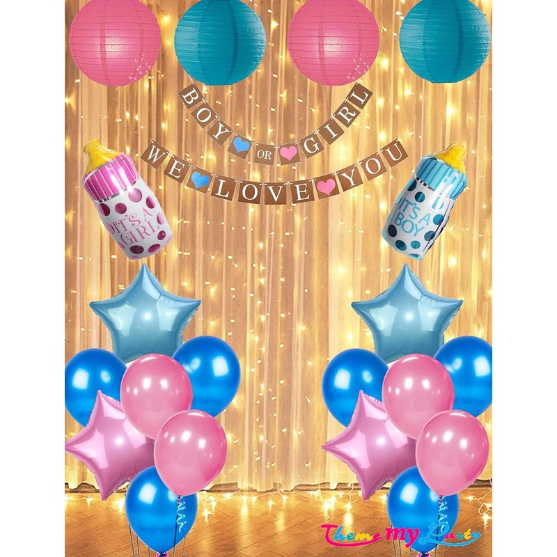 Boy Or Girl We Love You  22 pcs Baby Shower Decoration Combo for Banner and Metallic Blue, Pink Balloons with Led Light (Baby Shower)