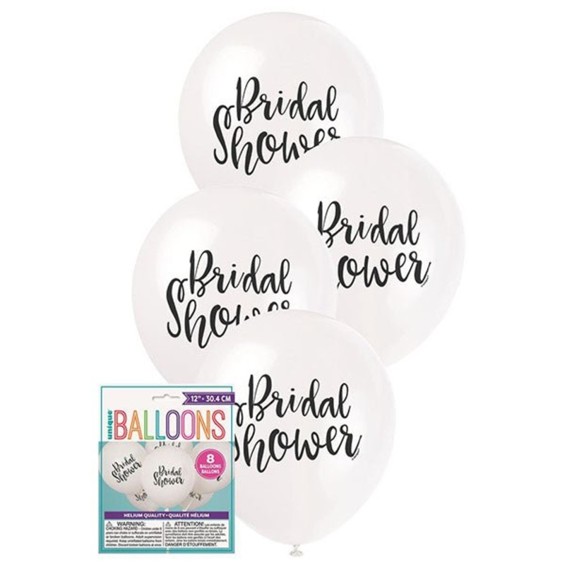 "Bridal Shower" White Balloons 30cm (Pack of 8)