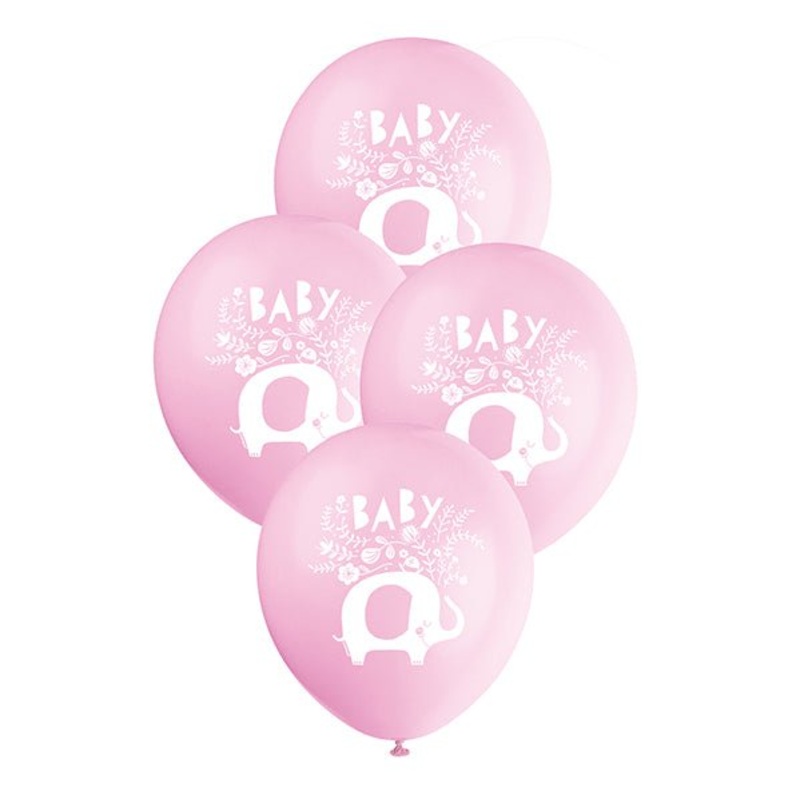 Floral Elephant Baby Shower Pink Balloons 30cm (Pack of 8)