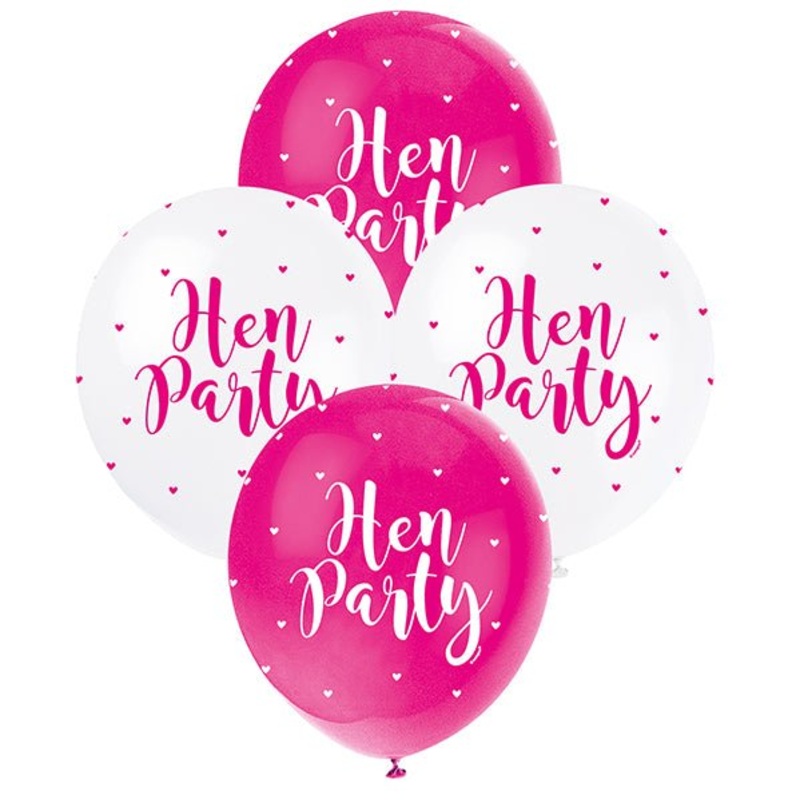 "Hen Party" Pink & White Pearl Balloons 30cm (Pack of 5)