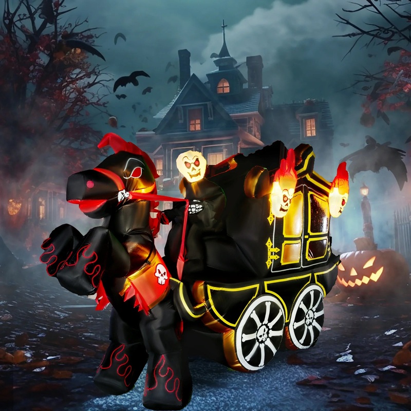 Joyfy 10ft Long Halloween Inflatables Outdoor Decorations,Spooky Carriage Inflatable Ghost with Hellfire Design Built-in LEDs,Blow Up Halloween Decoration for Yard