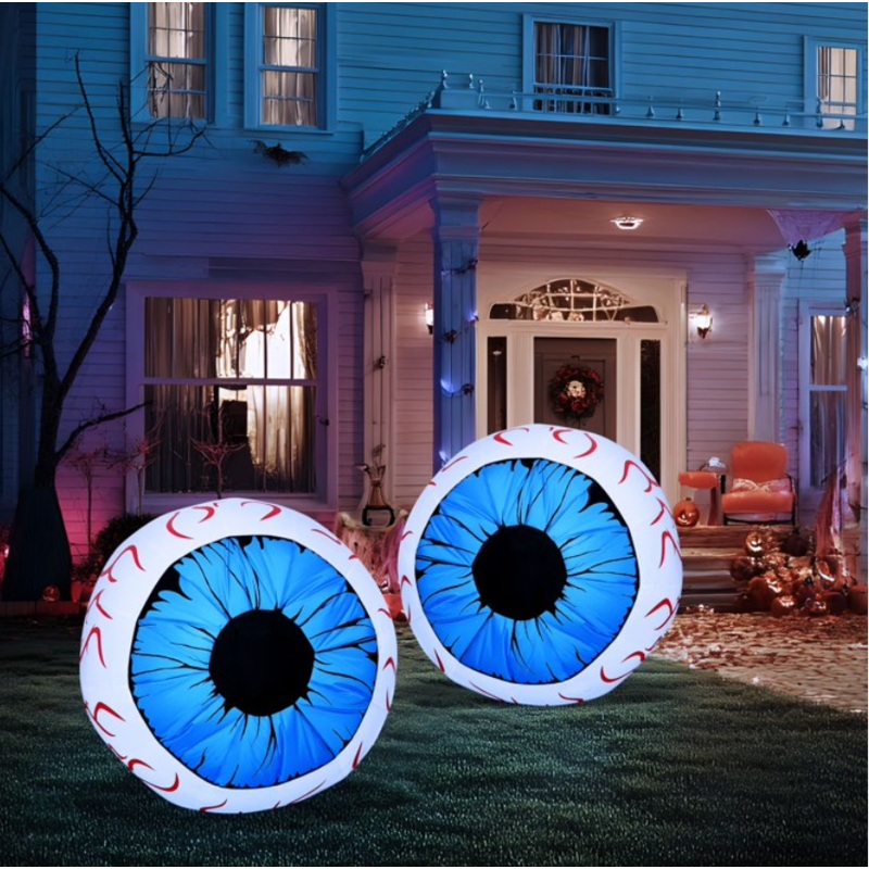 Joyfy 2 Pack Halloween Inflatable Huge Blue Eyeballs with Build-in LEDs Halloween Blow up Yard Decorations,3 FT Diameter