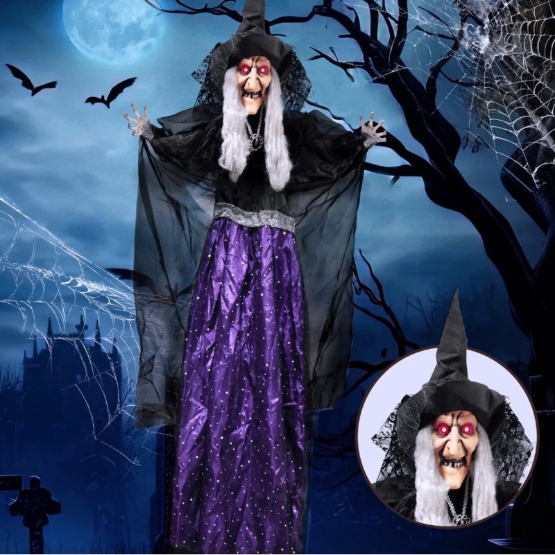 Joyfy 47" Halloween Decorations Outdoor,Life Size Animated Witch Scary Decorations Halloween Motion Activated Witch with LED Eyes & Sound,Haunted House Decor