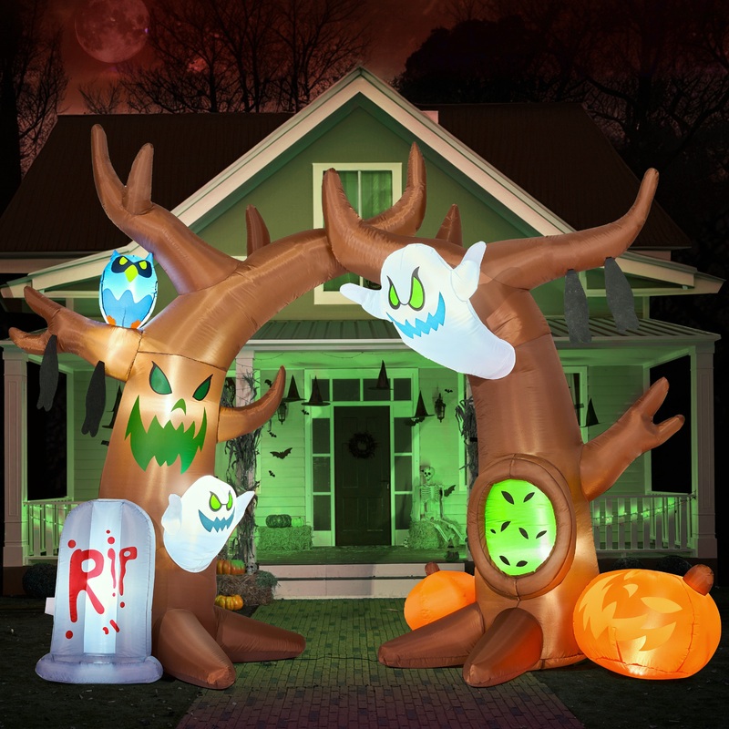 JOYIN 8 FT Halloween Inflatable Scary Tree Archway,Halloween Scary Tree Archway with Ghost Pumpkin Tomb and Build-in LEDs Blow up Yard Decorations,Halloween Inflatables Outdoor Decorations