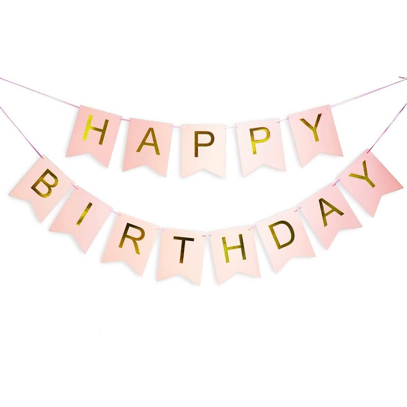 Pink Gold Foiled Happy Birthday Bunting Banner Party Decor Home Decor For Home