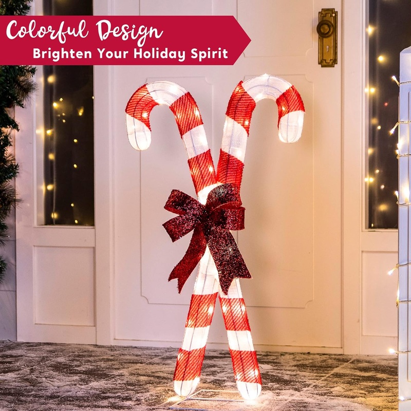 Syncfun 2.8 FT Candy Cane Yard Light Christmas Outdoor Decorations,50 Pre-Lit LED Christmas Decorations,Christmas Yard Light with Stakes Decorations Outdoor Holiday Decor