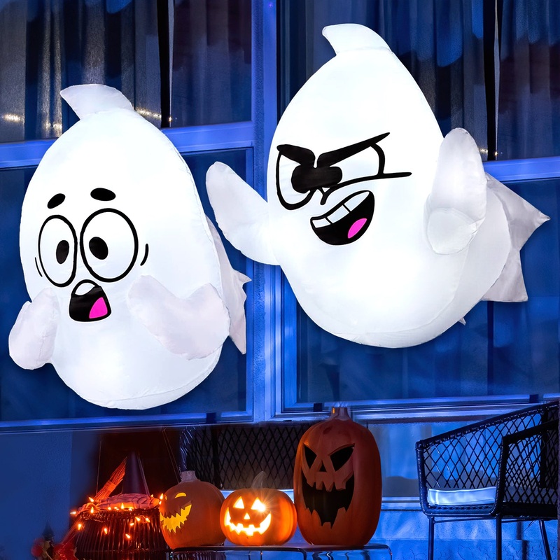 Syncfun 2 Pack Halloween Inflatable Window Ghost,2.6 FT Outdoor Scary Flying Ghost Broke Out from Window with Built-in LED Blow Up Inflatable for Window Decoration Yard Garden Lawn Decor