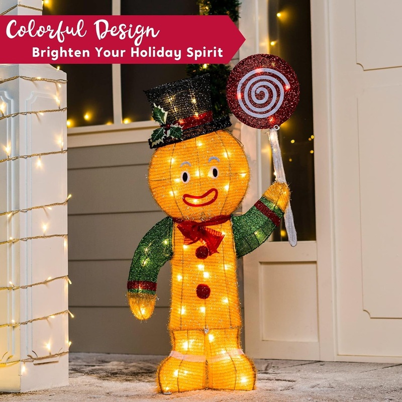 Syncfun 3 FT Gingerbread Man Yard Light Christmas Outdoor Decorations,50 Pre-Lit LED Christmas Decorations,Christmas Yard Light with Stakes Decorations Outdoor Holiday Decor
