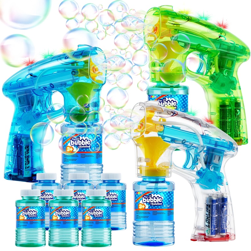 Syncfun 3 Pcs Bubble Gun for Kids,LED Light up Bubble Gun Blaster Toys for Kids Boys and Girls Outdoor Summer Game Party Favor