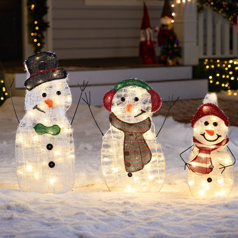 SYNCFUN 3 Pcs Snowman Family Yard Light Christmas Outdoor Decorations,2D 90 Pre-Lit LED Snowman Christmas Decorations,Christmas Yard Light with Stakes Holiday Decor